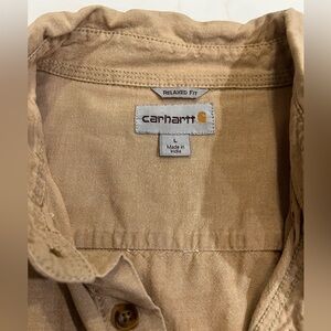 Carhartt Men's Beige Short Sleeve Relaxed Fit Button-Up Cotton Shirt Size L